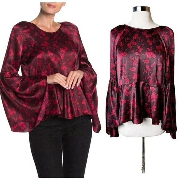 NWT Cinq a Sept Cypress Vine Print Avalon Top Size XS Rhubarb Camilla Red - Picture 1 of 12